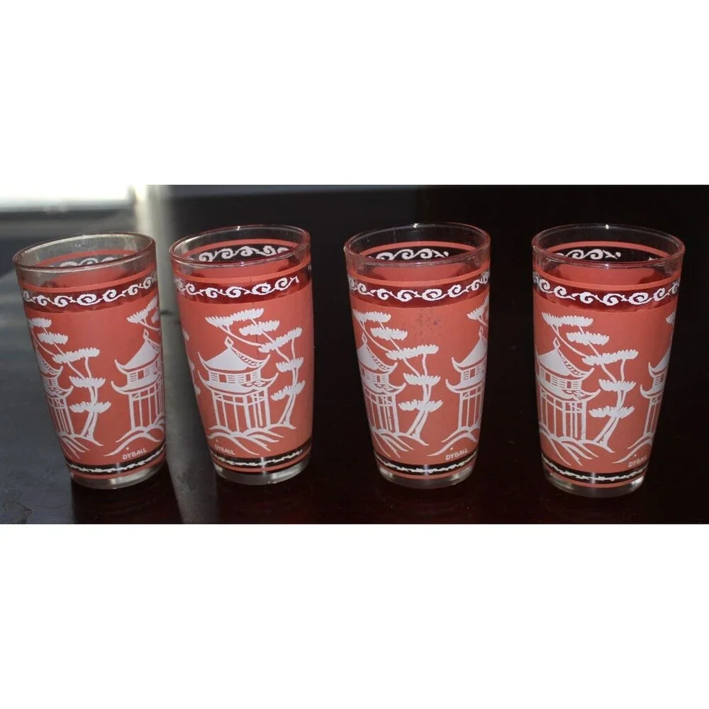 Vintage Hazel Atlas Coral Pink Pagoda Glass Ice Bucket Bowl 5